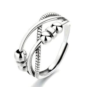 Fidget anxiety ring - adjustable band - silver plated functional fashion